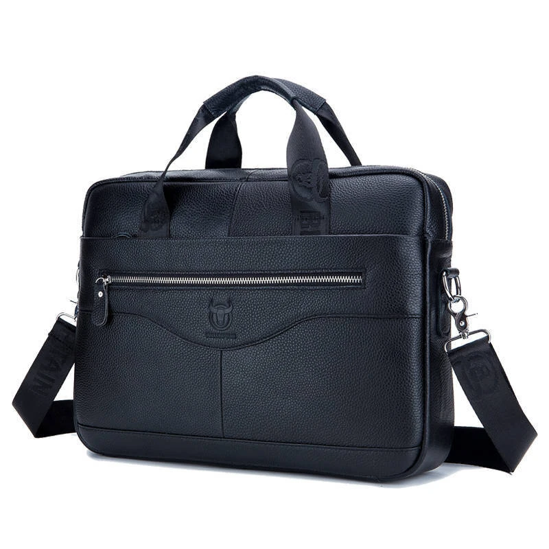 (image for) BULLCAPTAIN Briefcase Shoulder Messenger Bags Men's Genuine Leather 14-inch Laptop Bag's Men's Briefcase Office Business Handbag