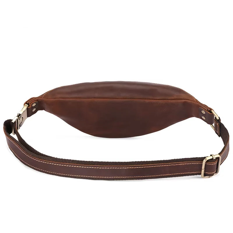 (image for) BULLCAPTAIN Genuine Leather Men's Belt Bag Crazy Horse Leather Casual Crossbody Bag Classic Retro Chest Bag Outdoor Storage Mountaineering Mobile Phone Bag Waist Bag