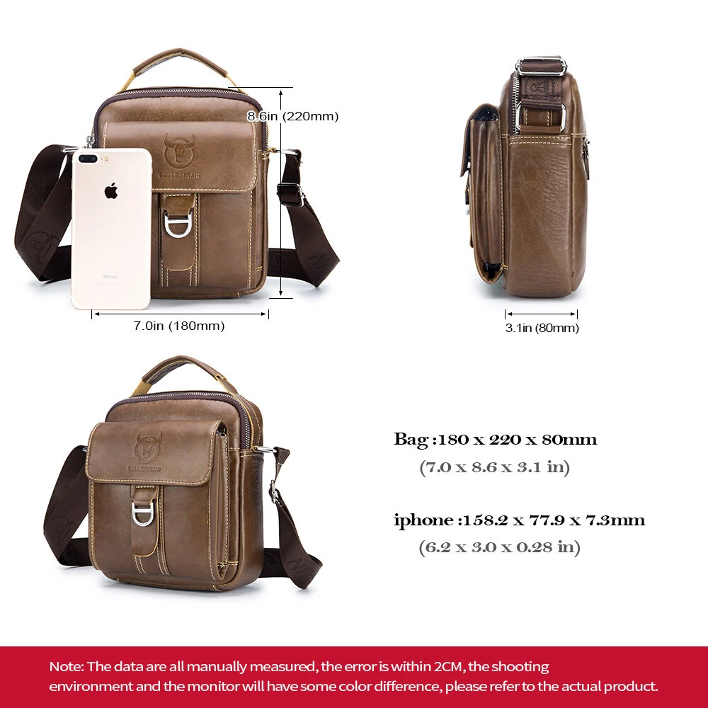 (image for) BULLCAPTAIN Genuine Leather Men's Messenger Bag Casual Crossbody Handbag Gift for Man Business Shoulder Bag