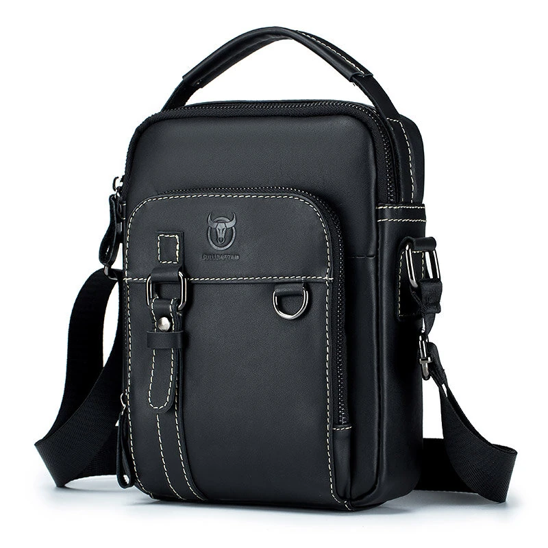 (image for) BULLCAPTAIN Genuine Leather Men's Shoulder Bag Small Handbag Fashion Crossbody Bag for Men Daily Casual Travel Messenger Bag for 7.9inch Ipad