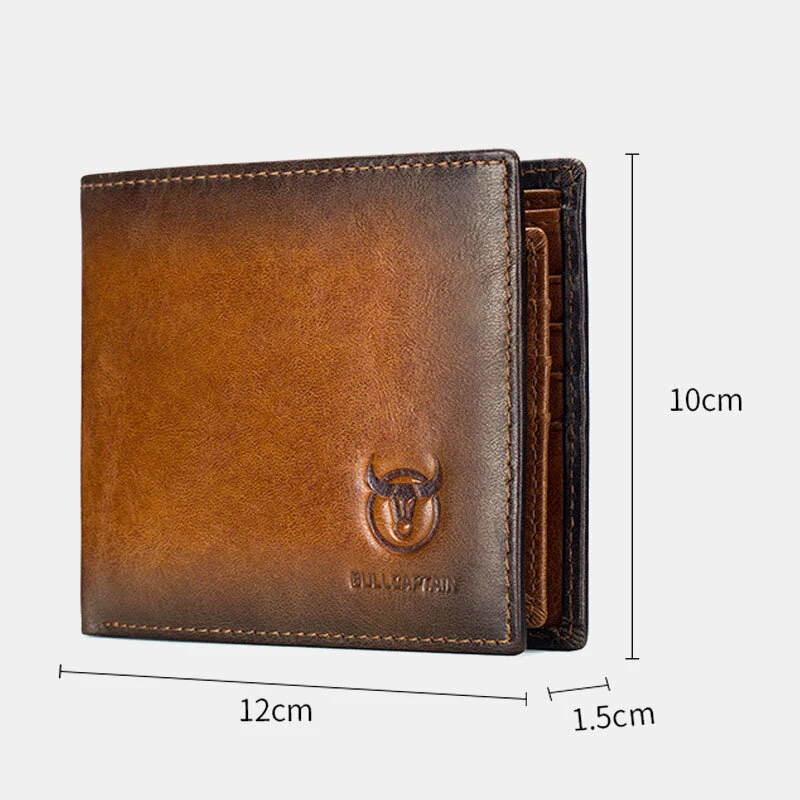 (image for) BULLCAPTAIN Genuine Leather RFID Blocking Wallet for Men, Retro Thin Short Multi-functional ID Credit Card Holder Multiple Card Slots Purse with Gift Box, Gifts To Mens Birthday