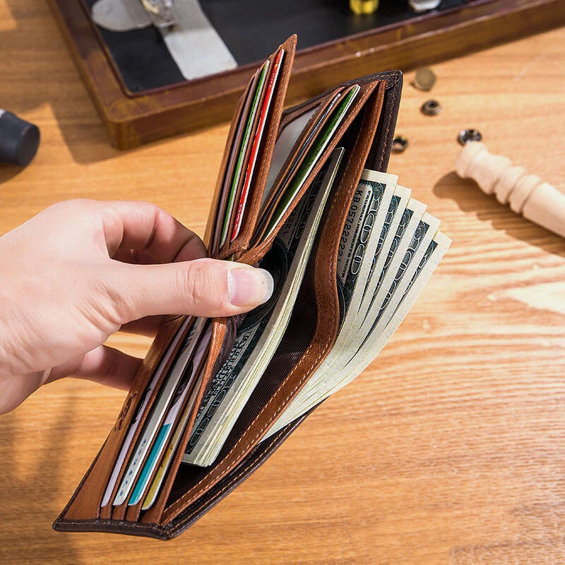 (image for) BULLCAPTAIN Genuine Leather RFID Blocking Wallet for Men, Retro Thin Short Multi-functional ID Credit Card Holder Multiple Card Slots Purse with Gift Box, Gifts To Mens Birthday