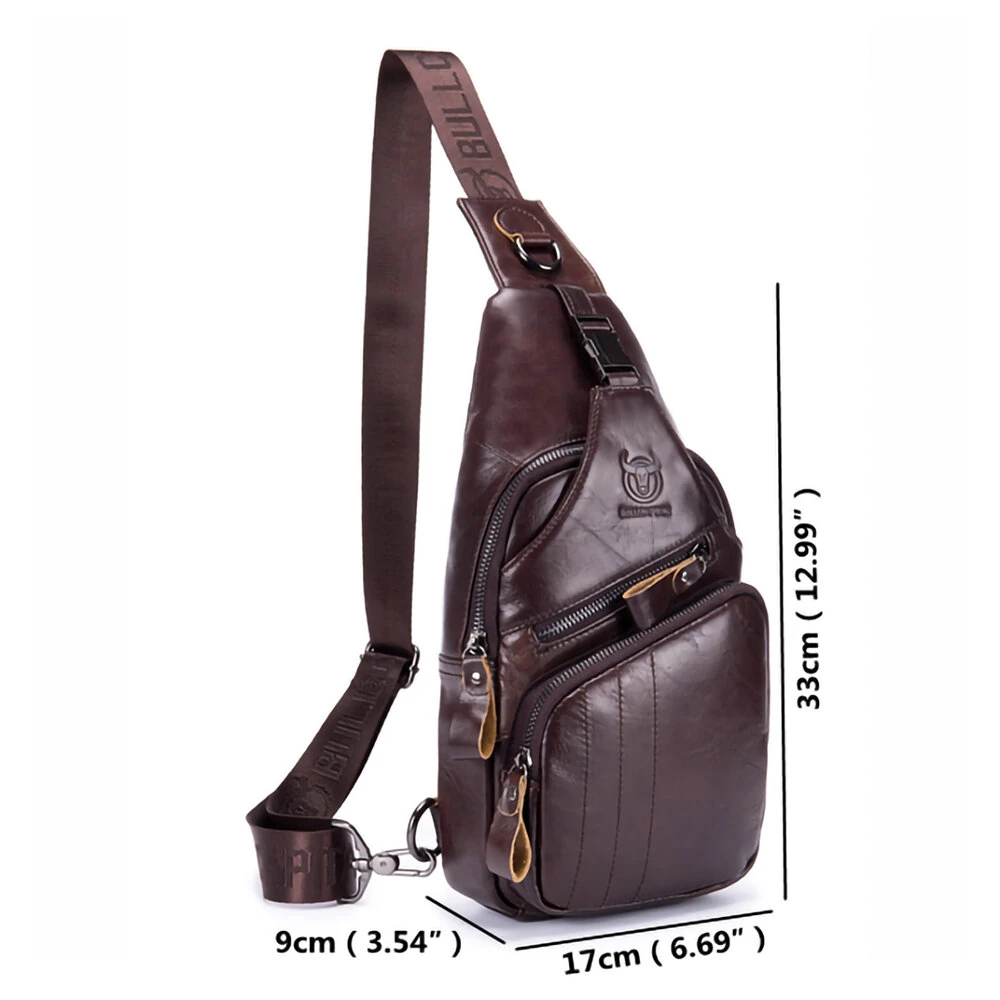 (image for) BULLCAPTAIN Men Multi-Pocket Leather Chest Bag Casual Sports Multifunctional Large Capacity Crossbody Shoulder Bag