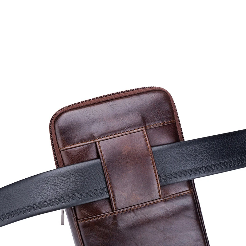 (image for) BULLCAPTAIN Men's Leather Belt Waist Bag Travel Small Fanny Pack Phone Pouch Multifunctional Male Waist Bag Leather Pouch
