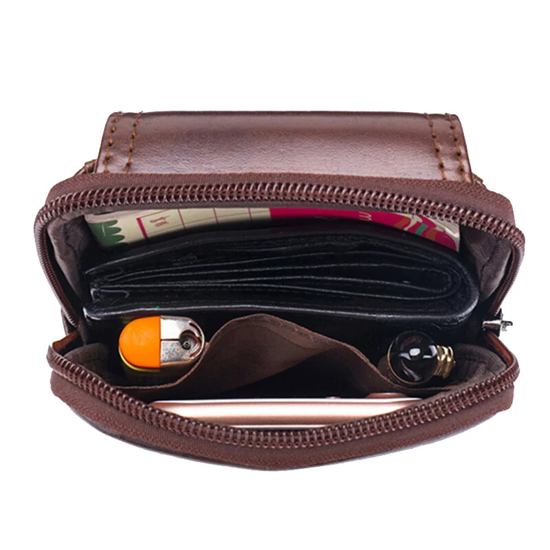 (image for) BULLCAPTAIN Men's Leather Belt Waist Bag Travel Small Fanny Pack Phone Pouch Multifunctional Male Waist Bag Leather Pouch