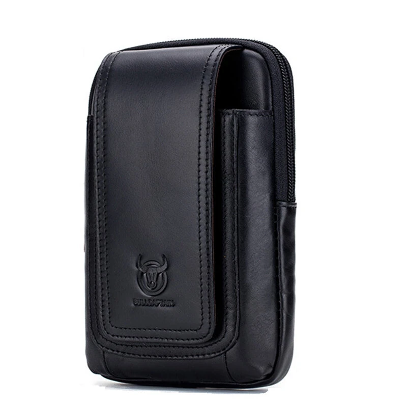 (image for) BULLCAPTAIN Men's Leather Belt Waist Bag Travel Small Fanny Pack Phone Pouch Multifunctional Male Waist Bag Leather Pouch