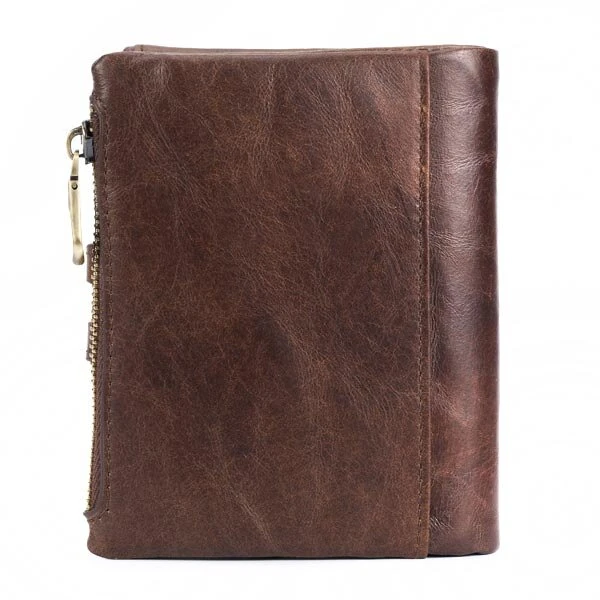(image for) BULLCAPTAIN Mens Retro Genuine Leather Wallet RFID Anti-thef Multicard Slot Wallet Card Holder Double Zipper Coin Purse Cowhide Leather Wallet
