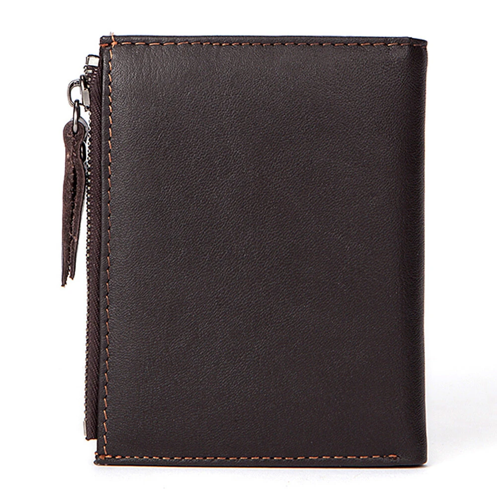 (image for) Ekphero Genuine Leather Mens Wallet Man Zipper Short Small Coin Purse Male Rfid Anti-theft Swipe Card Purse Multicard Slot ID Credit Holder