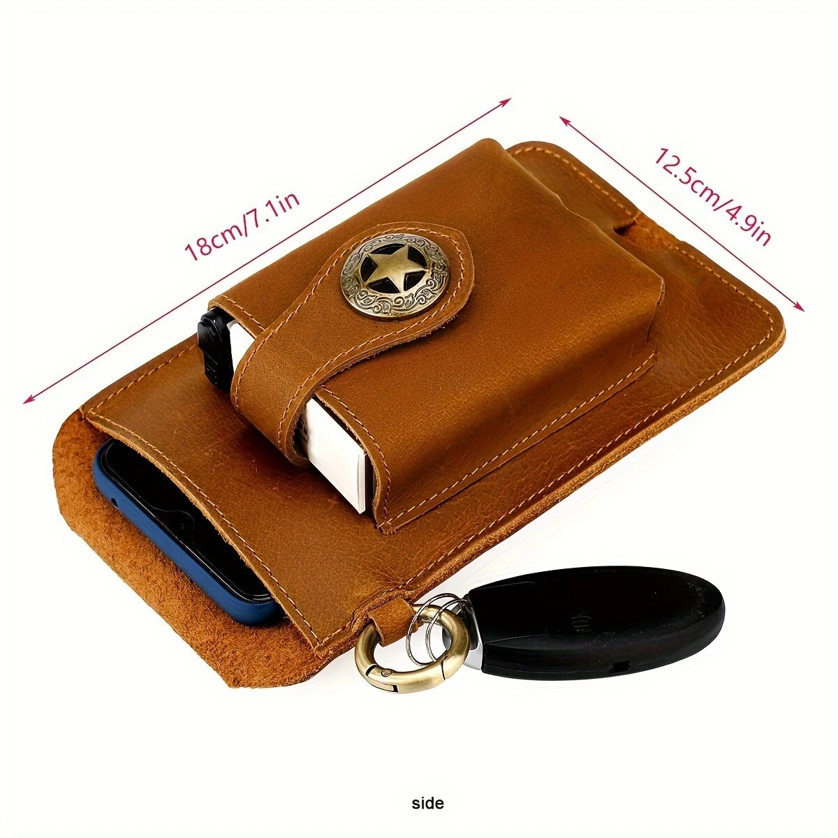 (image for) Ekphero Men's Vintage Genuine Leather Belt Bag, Multifunctional Waist Bag with Key Hook, Mobile Phone Bag For Work Outdoor Sports