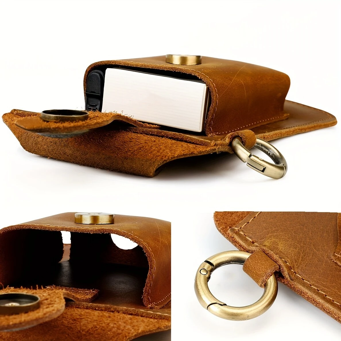 (image for) Ekphero Men's Vintage Genuine Leather Belt Bag, Multifunctional Waist Bag with Key Hook, Mobile Phone Bag For Work Outdoor Sports