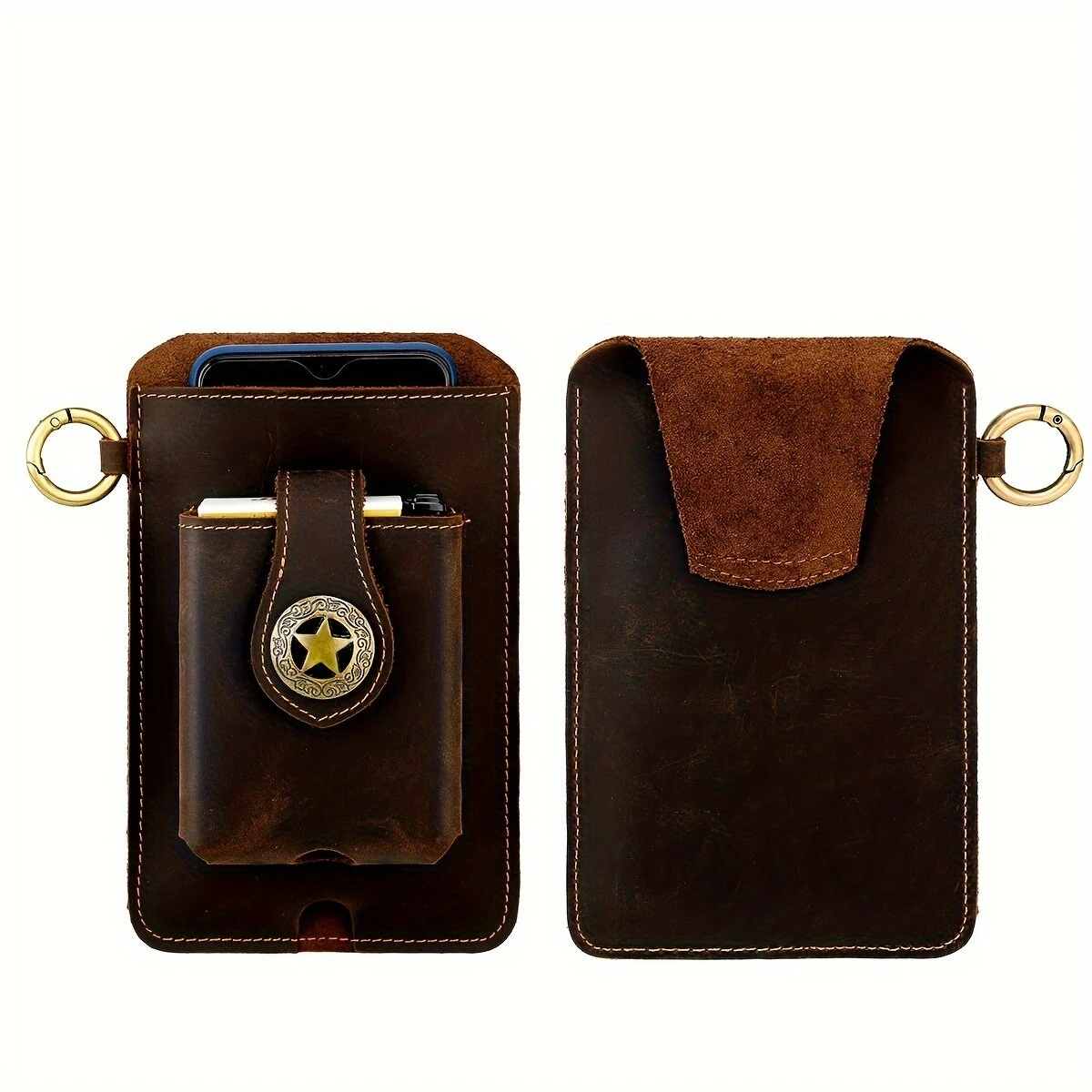 (image for) Ekphero Men's Vintage Genuine Leather Belt Bag, Multifunctional Waist Bag with Key Hook, Mobile Phone Bag For Work Outdoor Sports