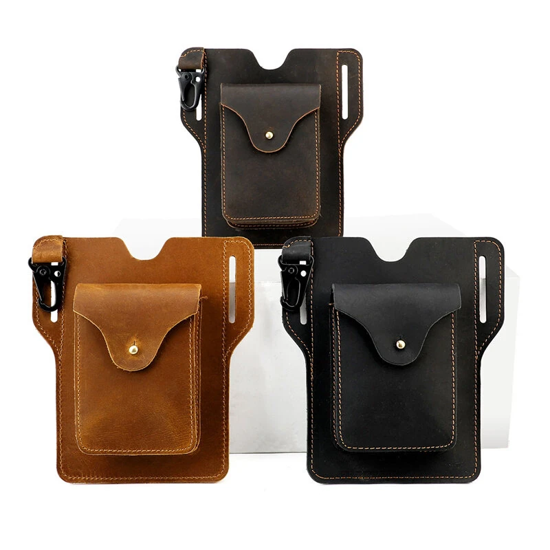 (image for) Ekphero Retro Men's Waist Bag Genuine Leather Belt Bag Key Waist Work Pocket Phone Bag for Belt Wearable Holster