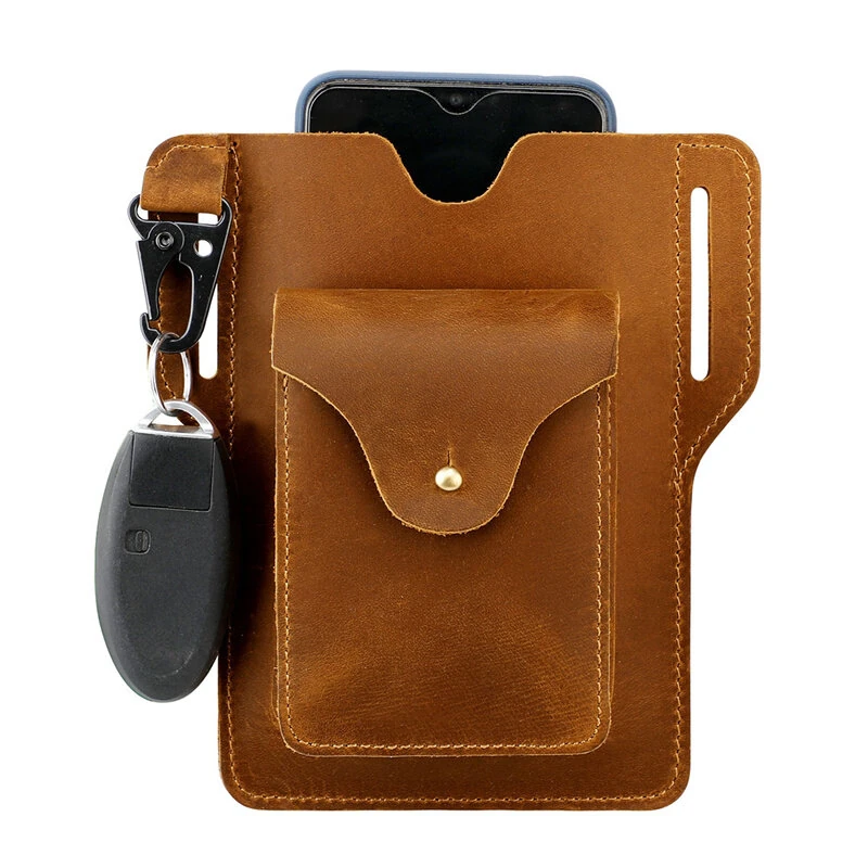 (image for) Ekphero Retro Men's Waist Bag Genuine Leather Belt Bag Key Waist Work Pocket Phone Bag for Belt Wearable Holster